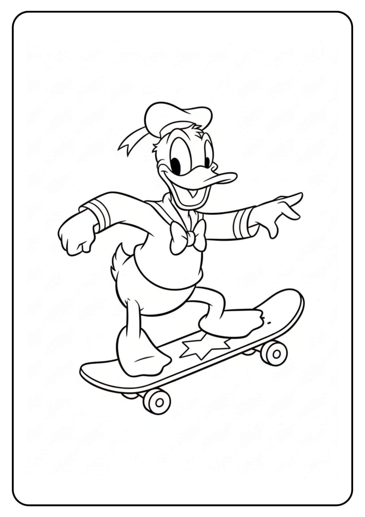 Kleurplaat Donald Duck skateboard