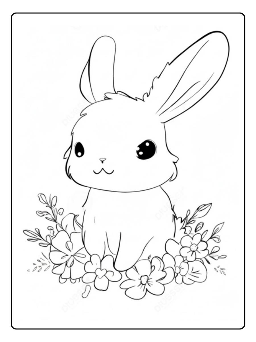 Kleurplaat Konijn Huppelen in de tuin