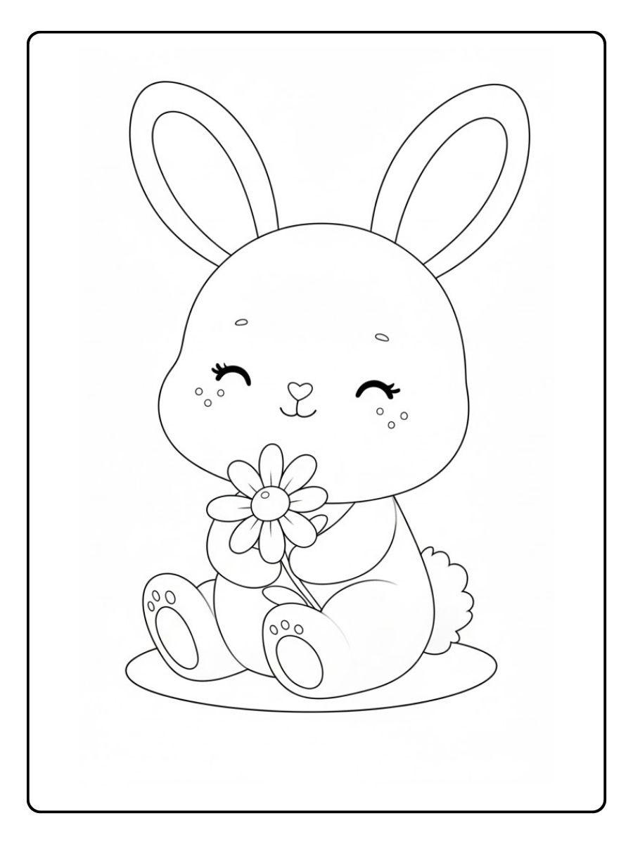 Kleurplaat Konijn met bloemen