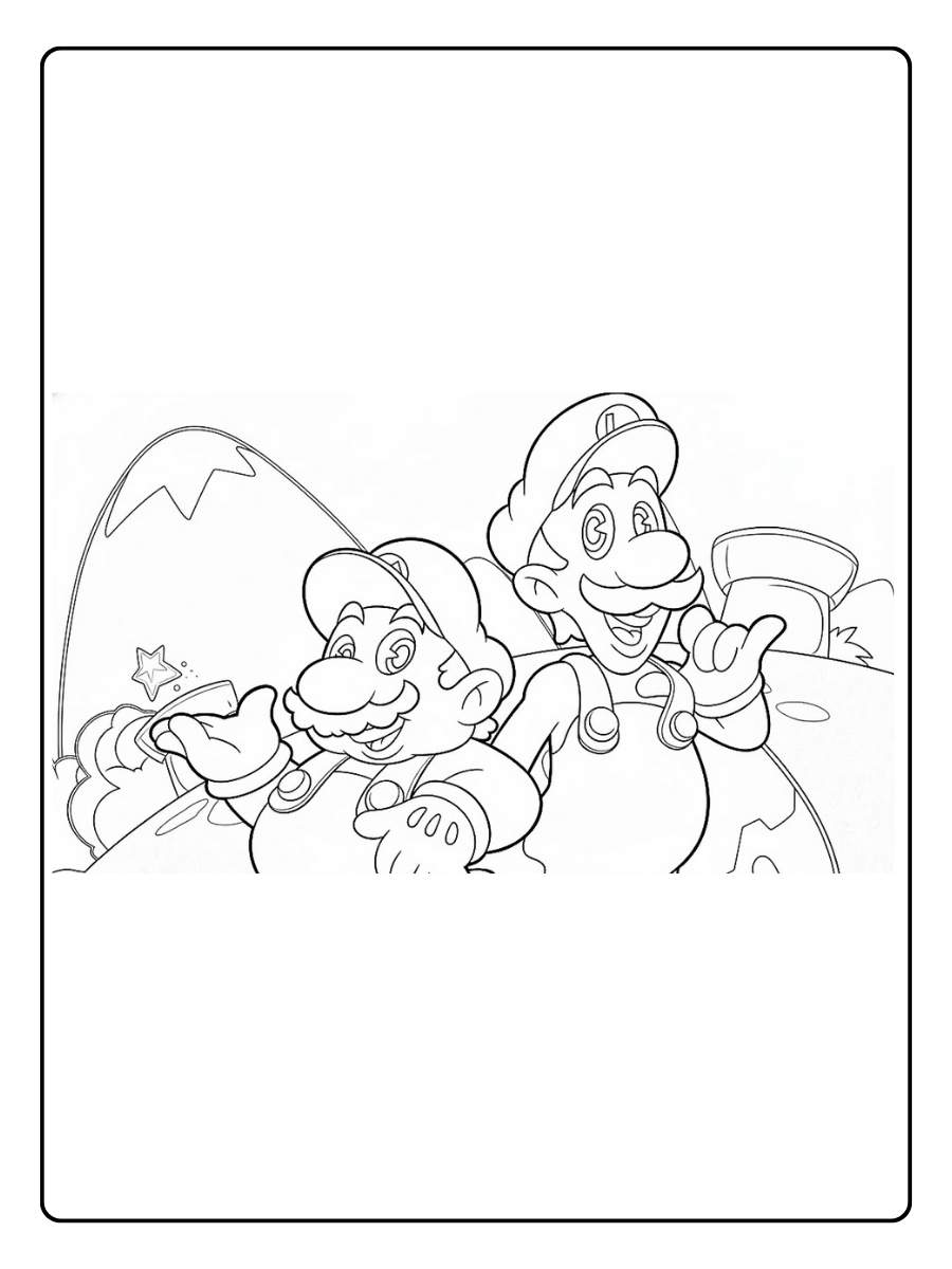 Kleurplaat Mario en Luigi rennend door landschap