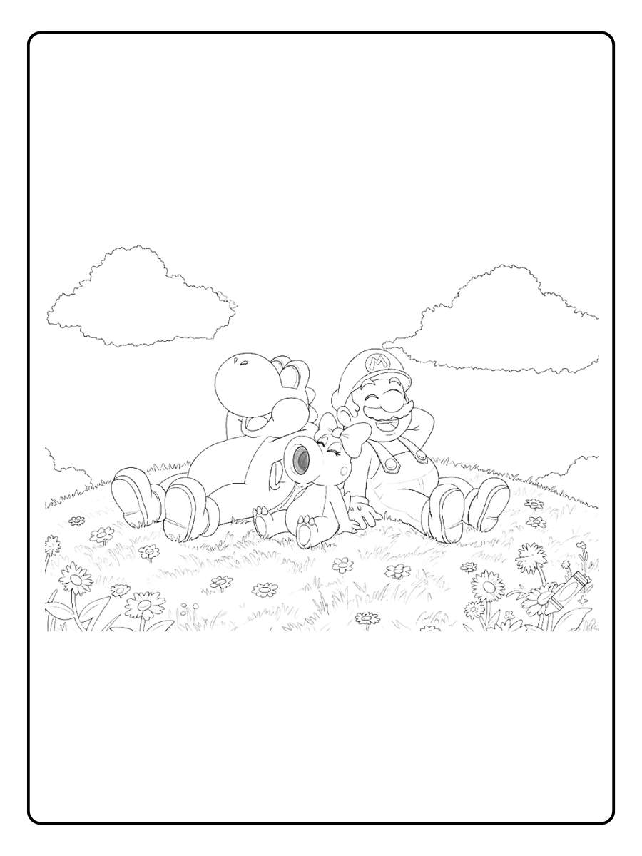 Kleurplaat Mario en Luigi rijdend in kart