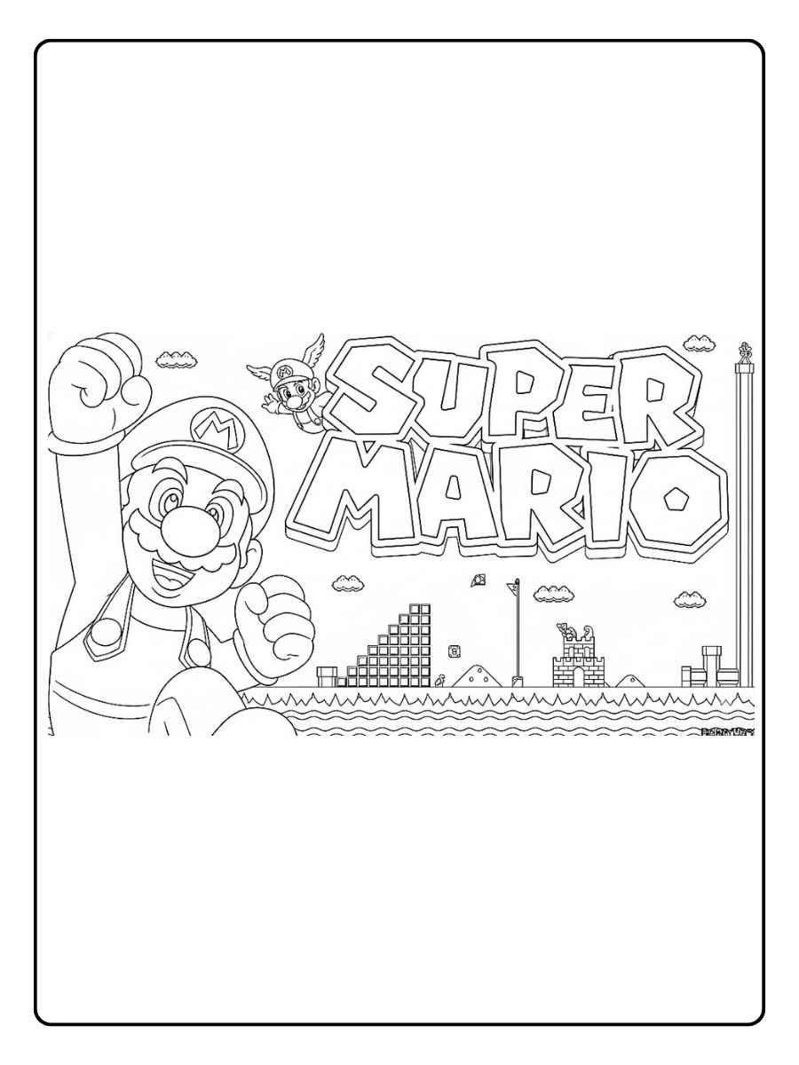 Kleurplaat Mario en Luigi voor Super Mario logo