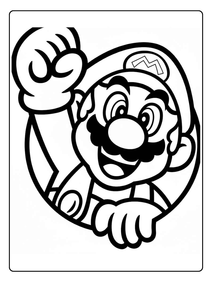 Kleurplaat Mario hoofd met pet en grote snor