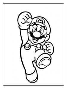 Kleurplaat Mario springend met opgeheven vuist