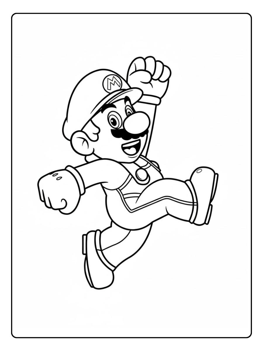 Kleurplaat Mario vrolijk springend
