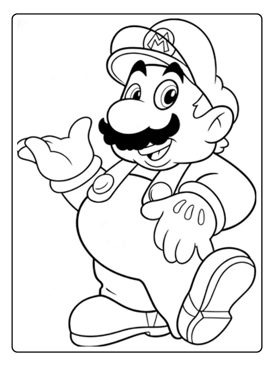 Kleurplaat Mario zwaaiend en lachend