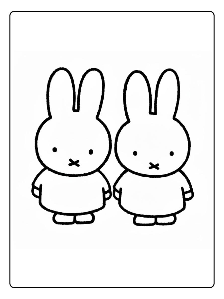 Kleurplaat Nijntje en Bruine Konijn Vriendjes