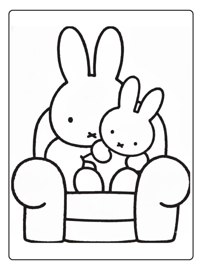 Kleurplaat Nijntje en Mama op de bank