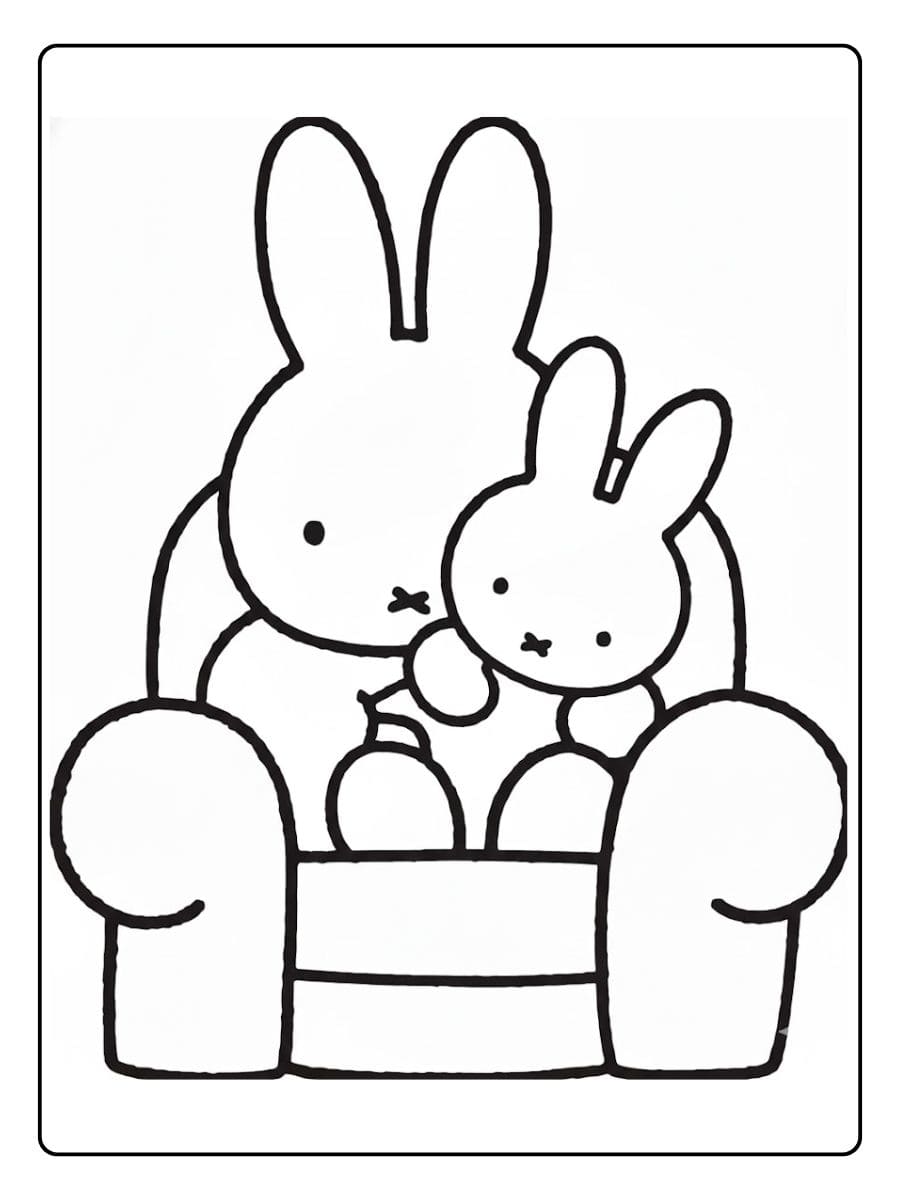 Kleurplaat Nijntje en Mama op de bank