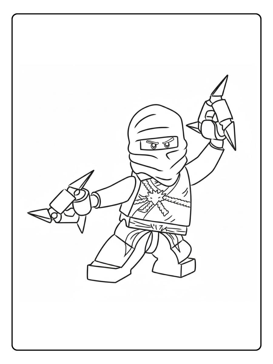 Kleurplaat Ninjago ninja met shuriken in actie