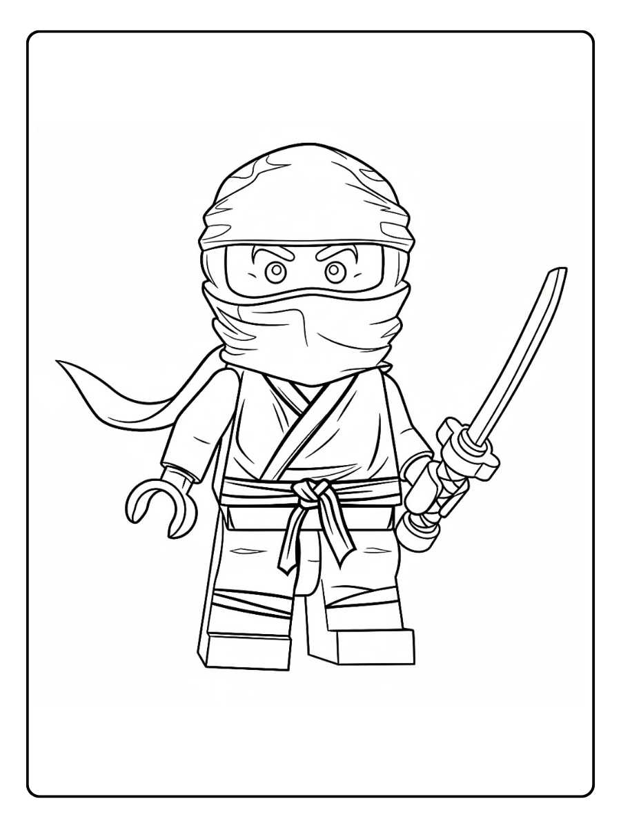 Kleurplaat Ninjago ninja met zwaard staand