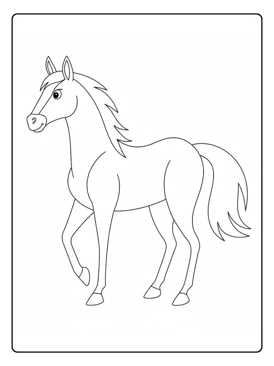 Kleurplaat Paard met lange manen