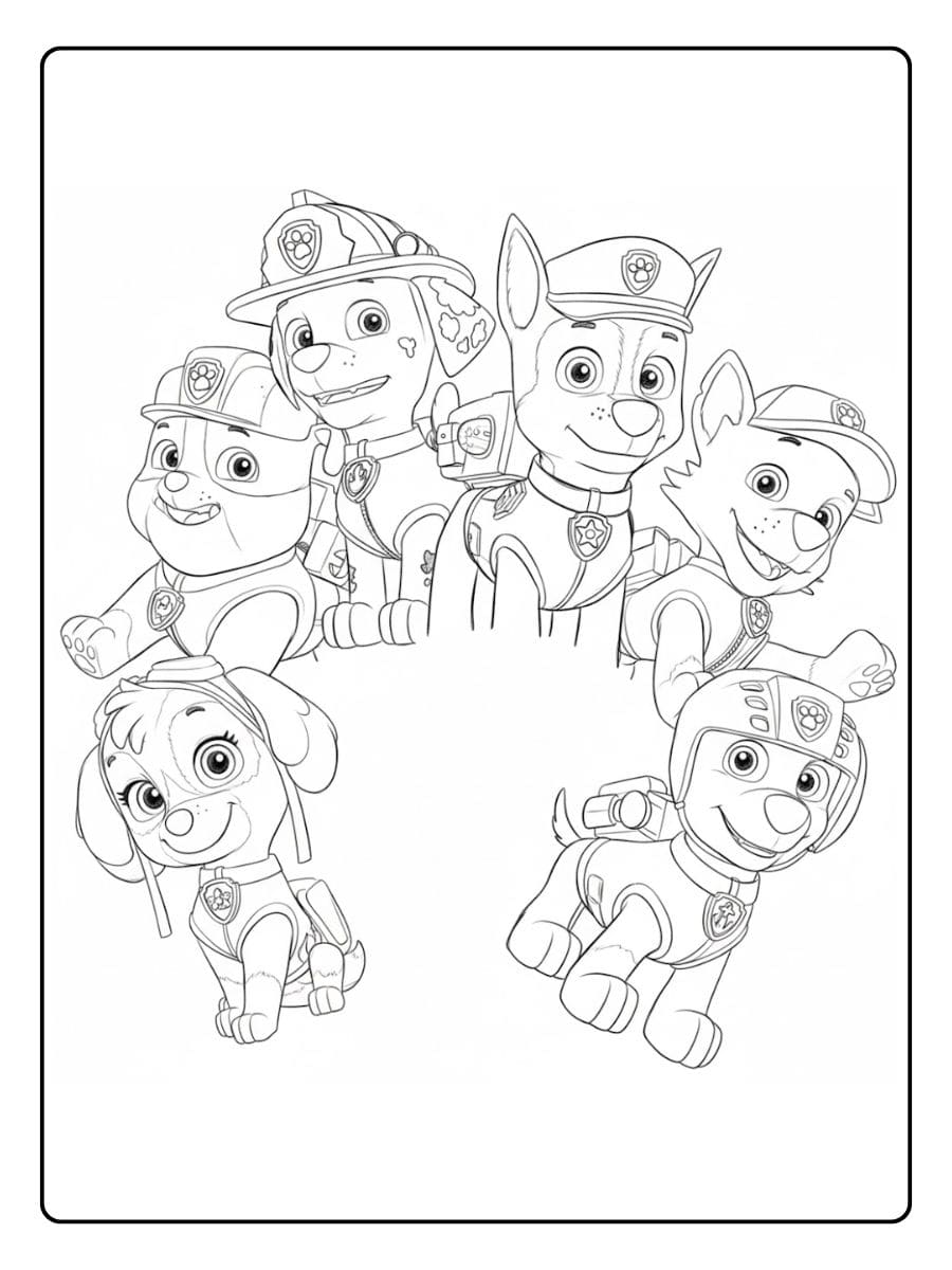 Kleurplaat Paw Patrol Eenvoudige schets van de puppy's