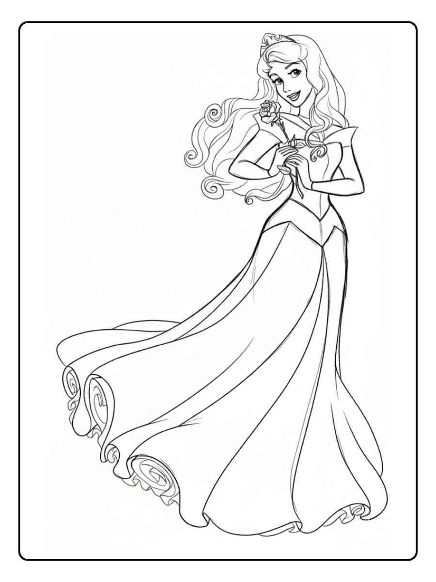 Kleurplaat Prinses met Roos Slapende Schoonheid