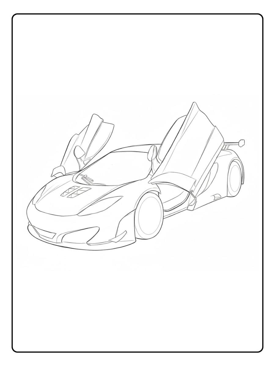 Kleurplaat Raceauto met Openstaande Deuren