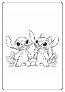 Kleurplaat Stitch en Angel Samen