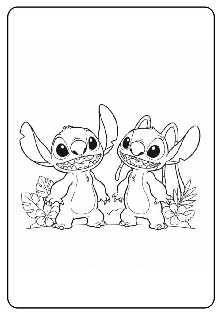 Kleurplaat Stitch en Angel Samen