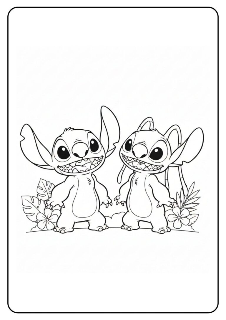 Kleurplaat Stitch en Angel Samen