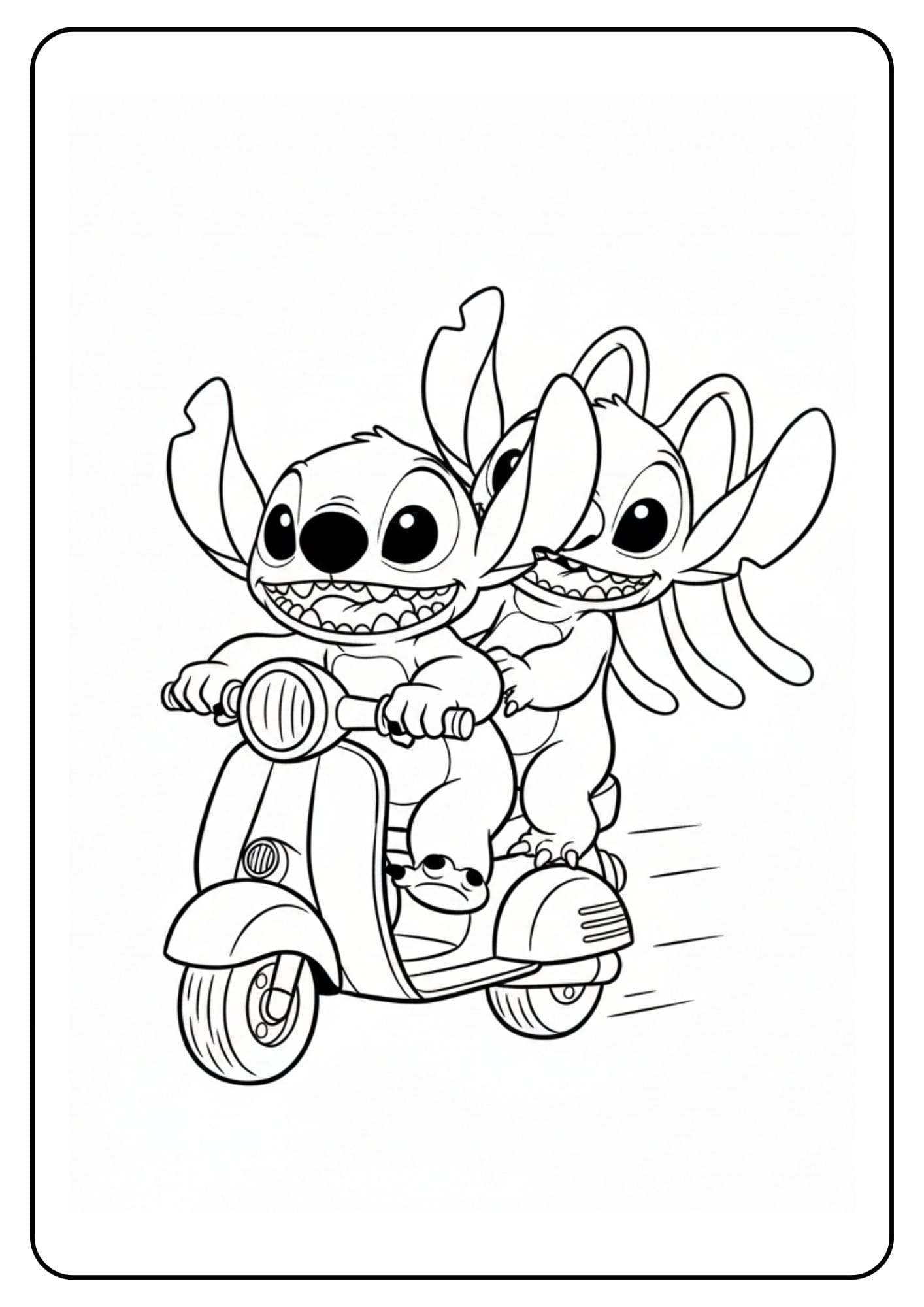 Kleurplaat Stitch en Angel Scooter