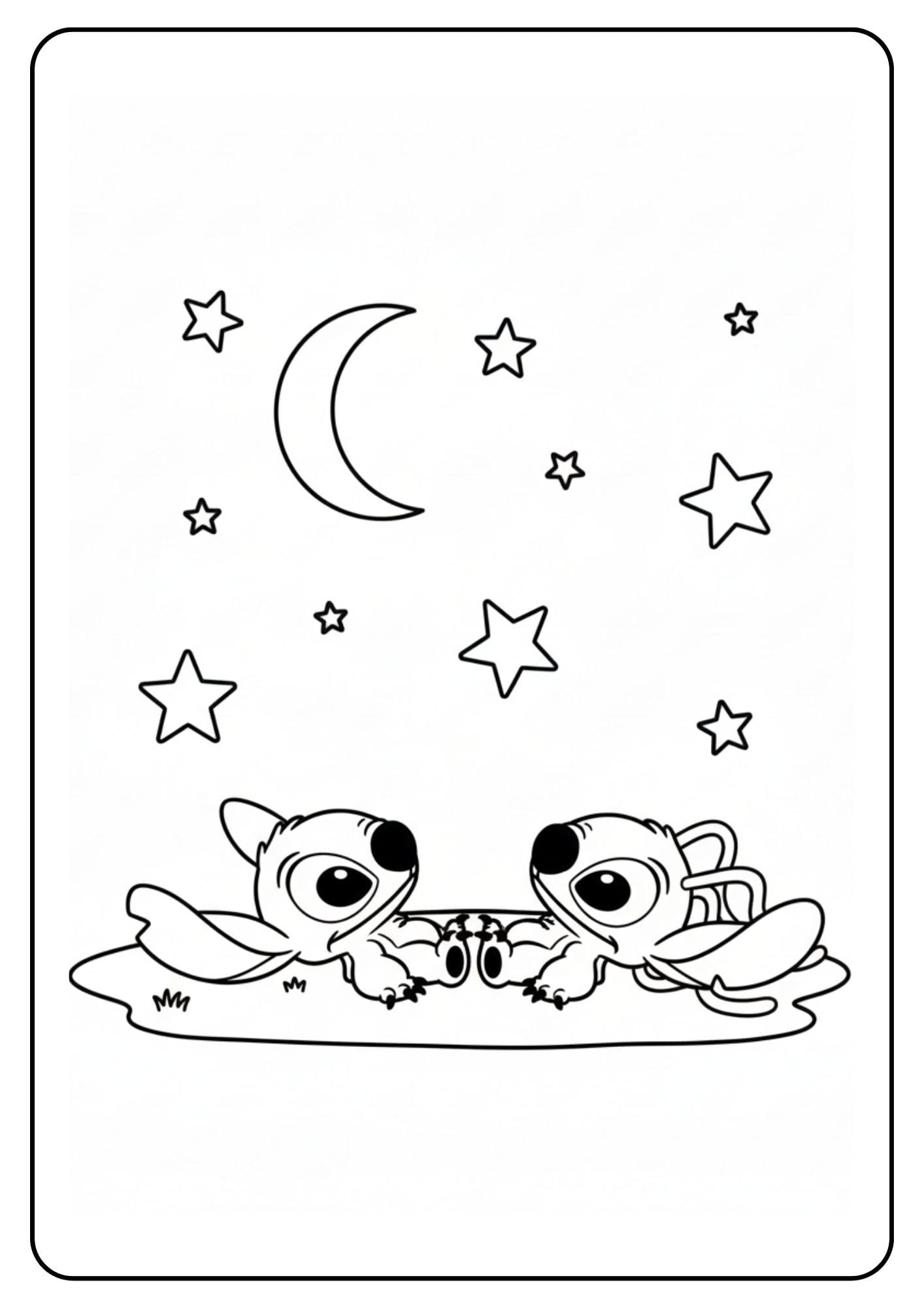 Kleurplaat Stitch en Angel Sterrenkijken