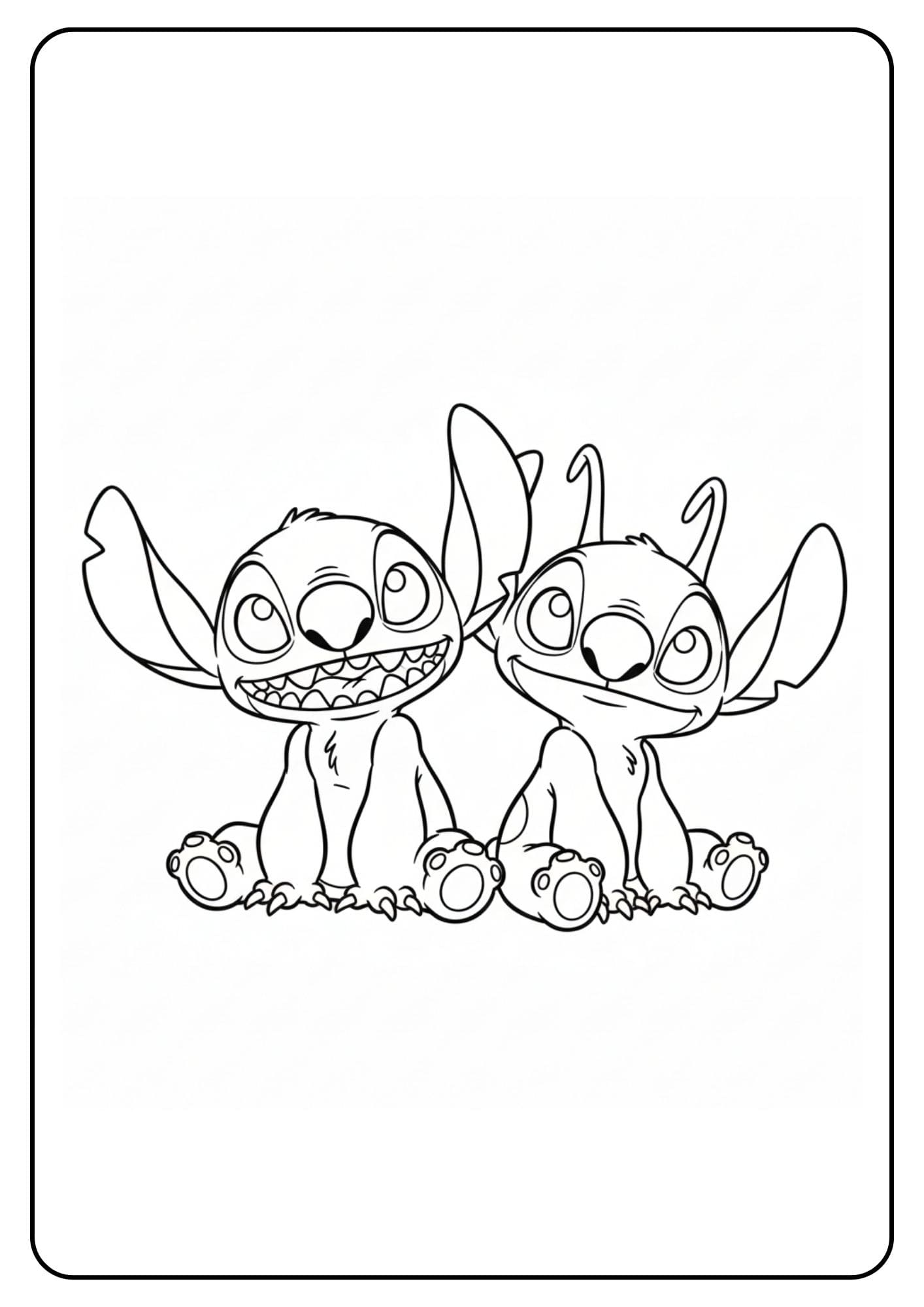 Kleurplaat Stitch en Angel Zittend