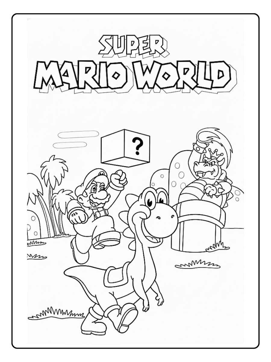 Kleurplaat Super Mario World met Yoshi