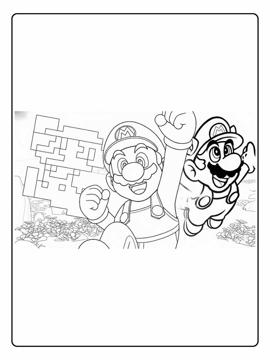 Kleurplaat Super Mario en Luigi samen op avontuur