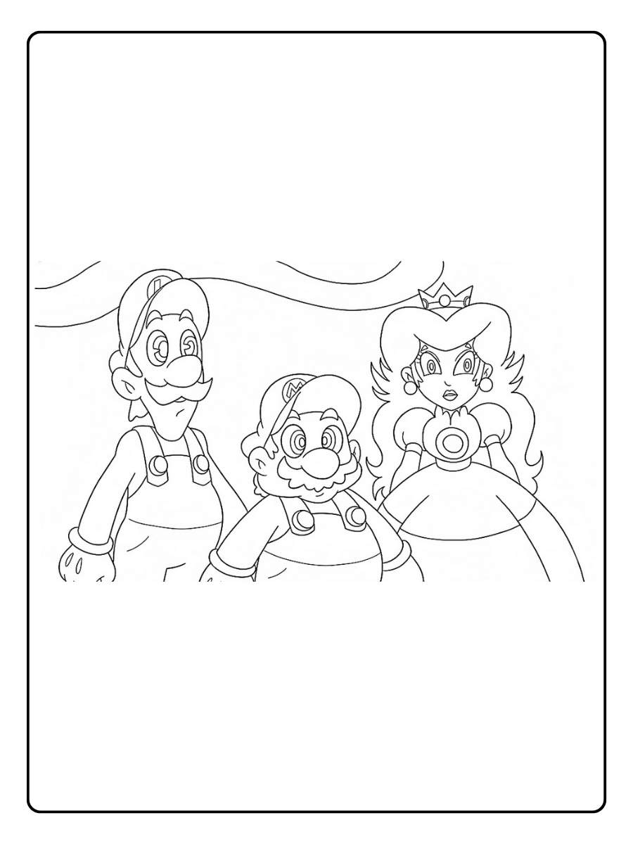 Kleurplaat Super Mario en Peach samen