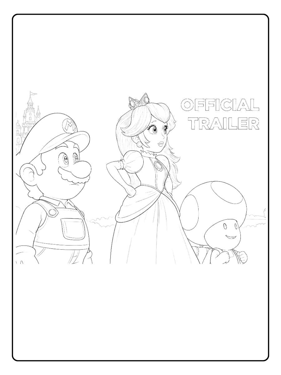 Kleurplaat Super Mario en vrienden samen