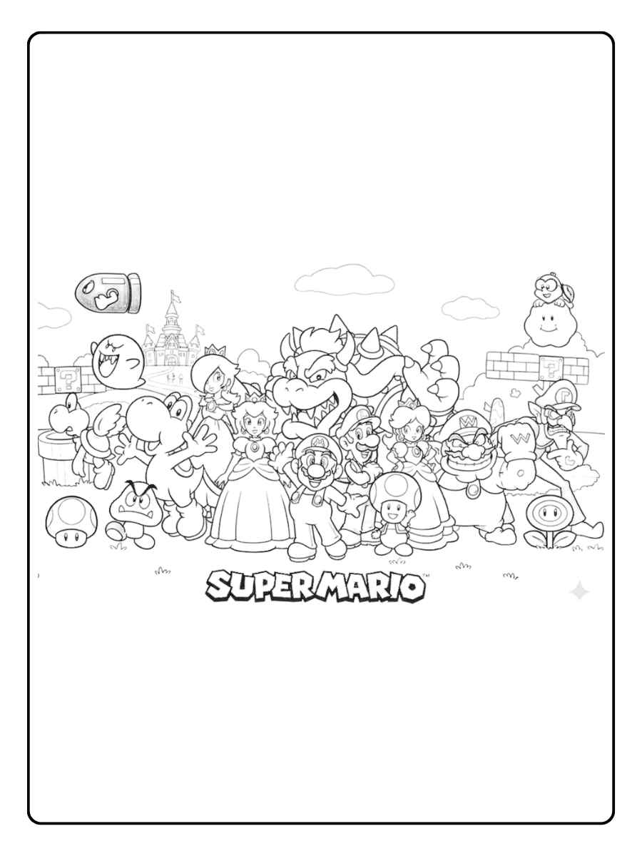 Kleurplaat Super Mario personages verzameld