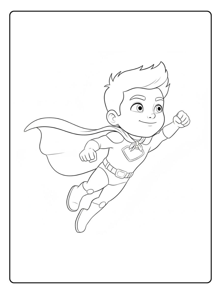 Kleurplaat Superheld Vliegende Jongen