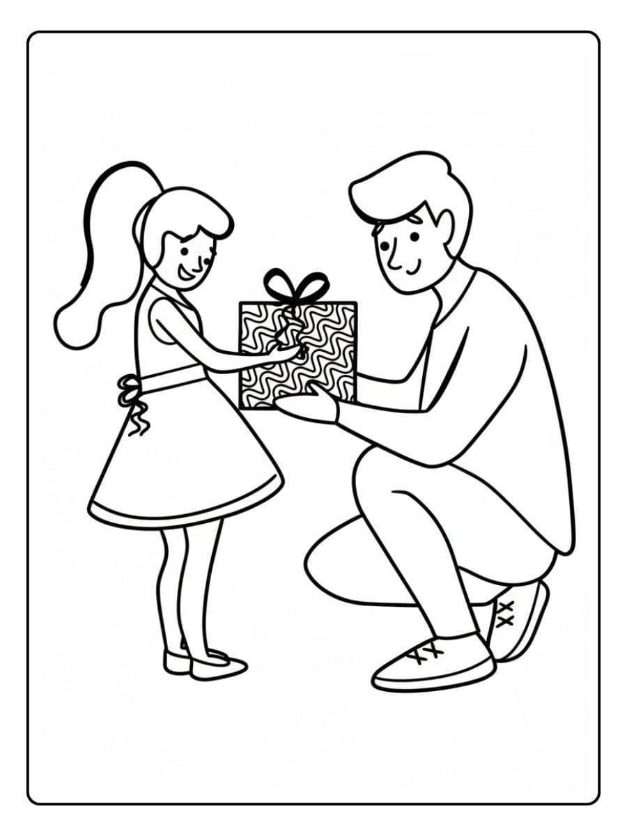 Kleurplaat Verjaardag Papa Meisje Geeft Cadeau