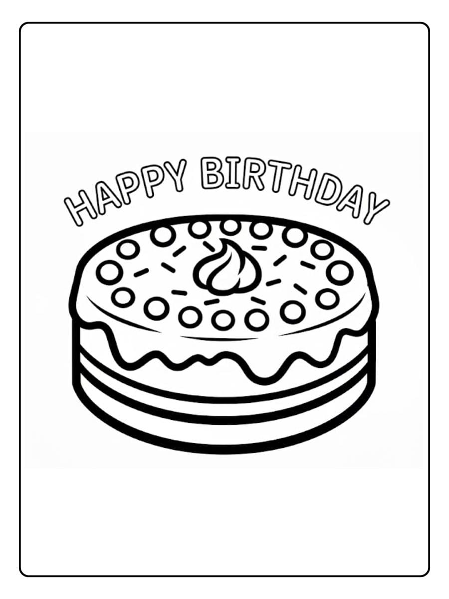 Kleurplaat Verjaardagstaart Eenvoudige Taart met Topping