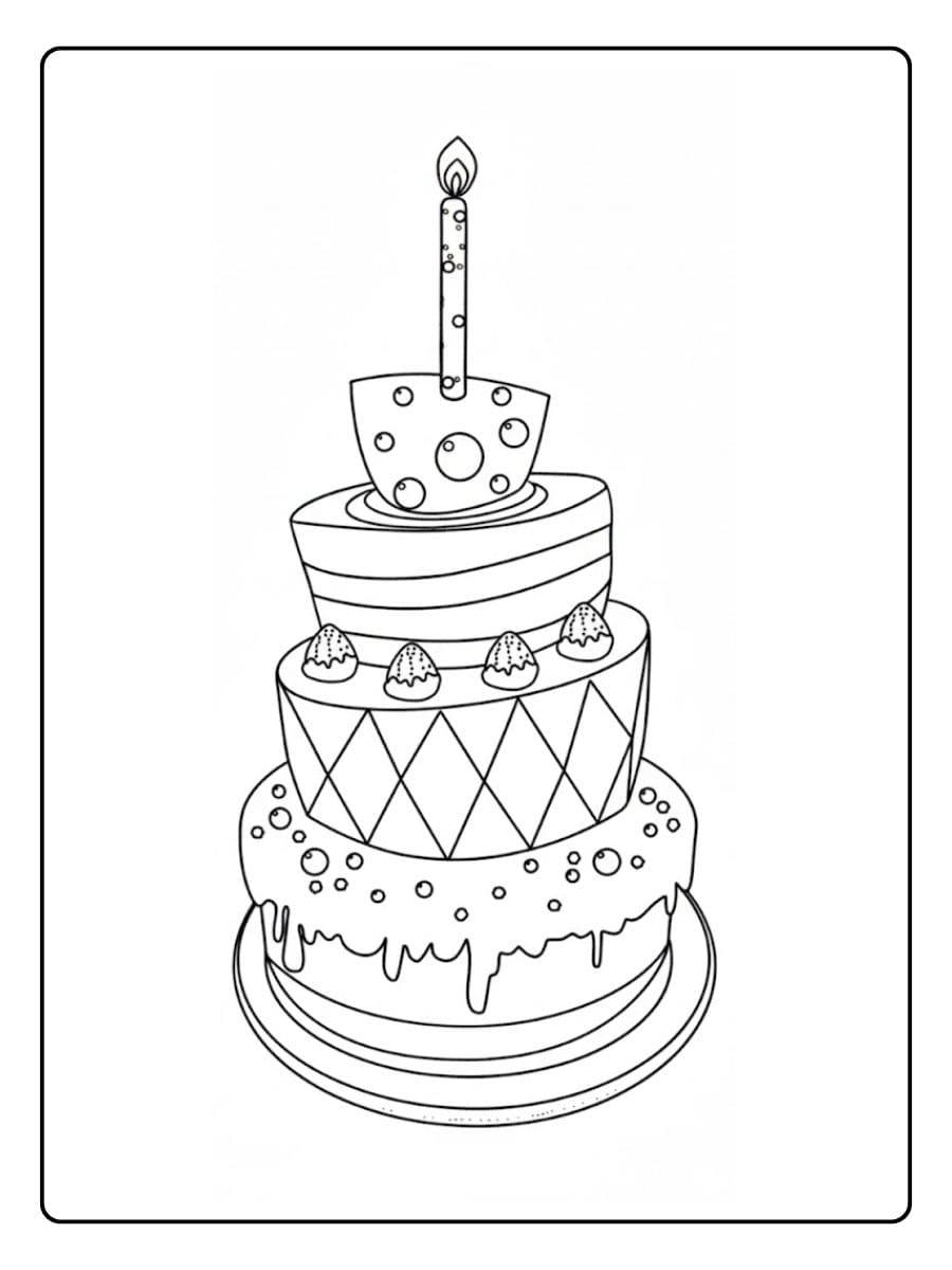 Kleurplaat Verjaardagstaart Eenvoudige Viering