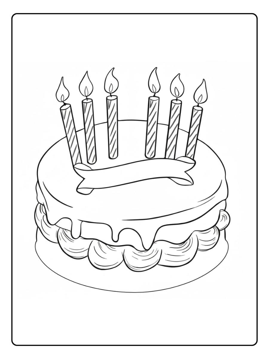 Kleurplaat Verjaardagstaart met Kaarsen Eenvoudig