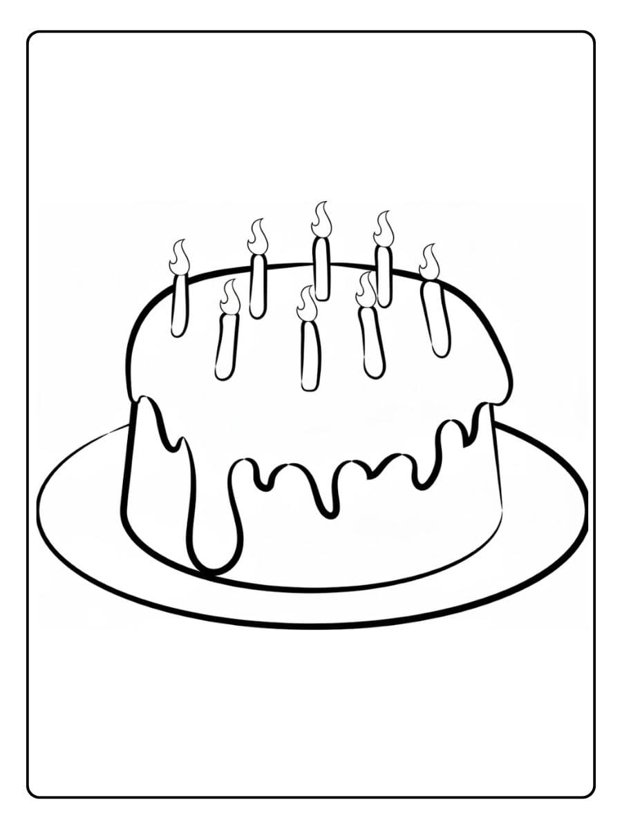 Kleurplaat Verjaardagstaart met Kaarsjes