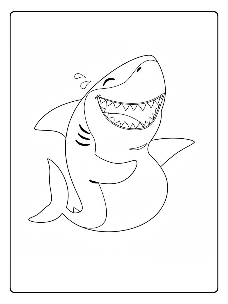 Kleurplaat Vis Vrolijke Haai met Grote Lach