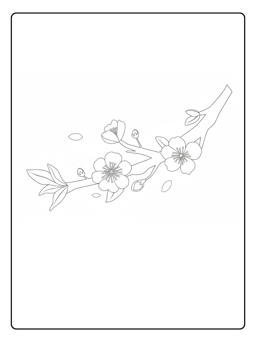 Kleurplaat bloemen bloesemtak