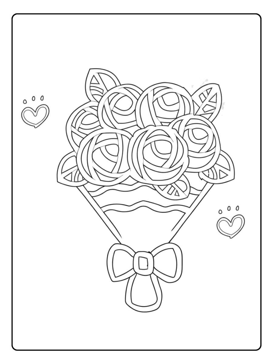 Kleurplaat bloemen boeket rozen in kegelverpakking