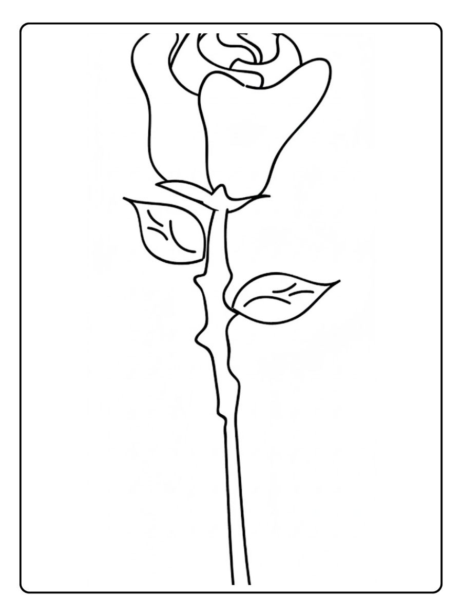 Kleurplaat bloemen roos lange steel