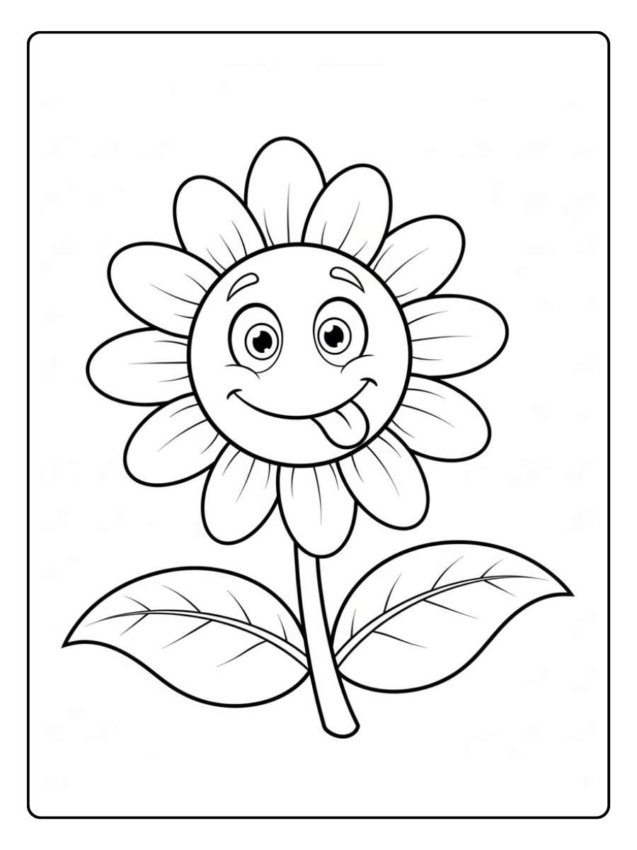 Kleurplaat bloemen schattige bloem met gezicht