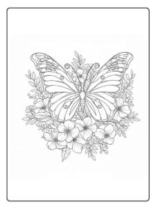 Kleurplaat bloemen vlinders Vlinder met sierlijke bloemen