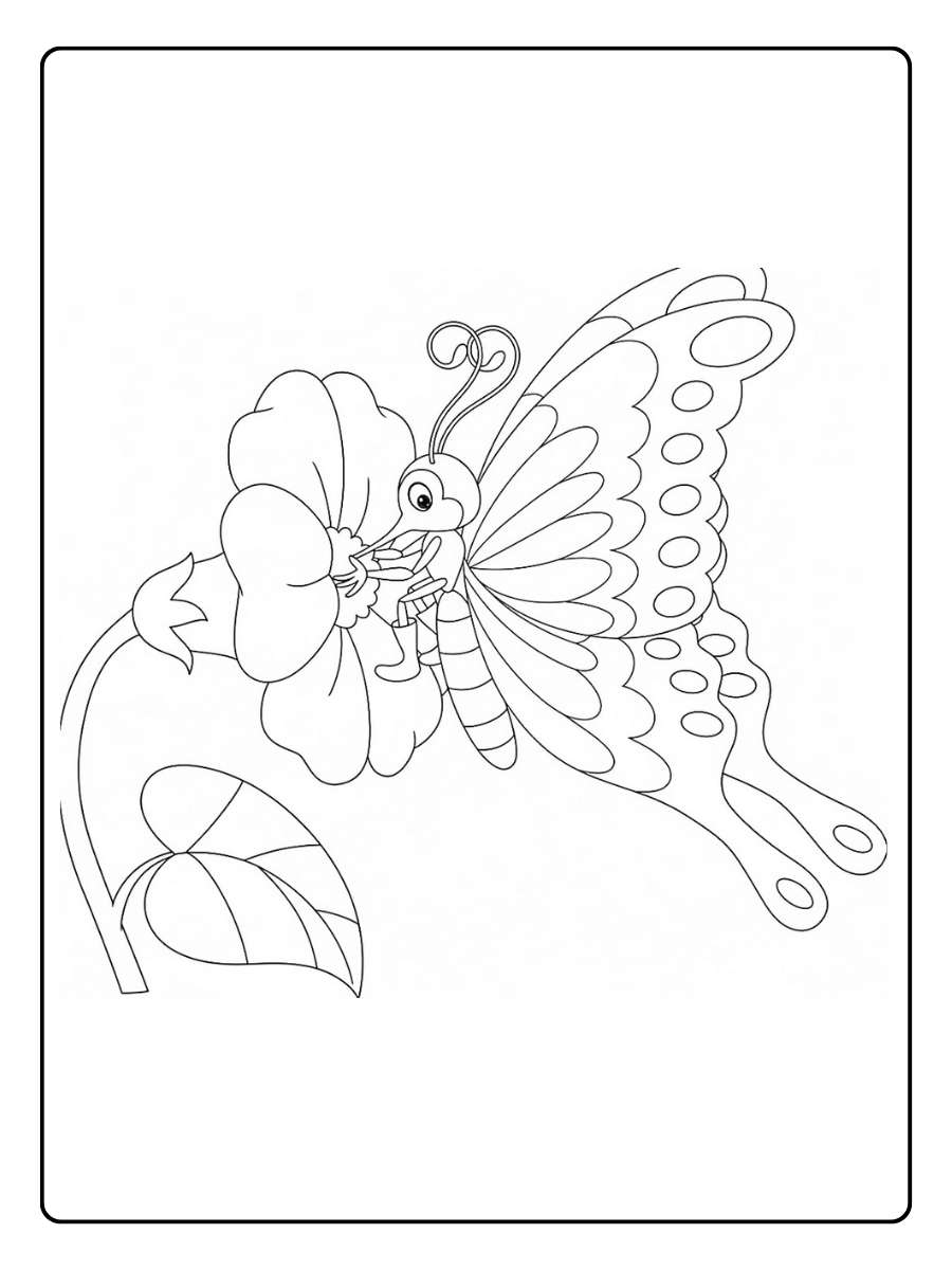 Kleurplaat bloemen vlinders Vlinder op grote bloem