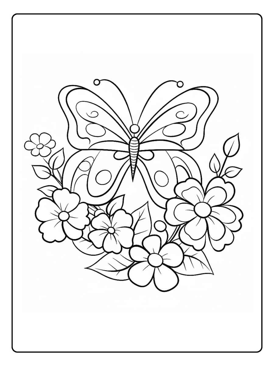 Kleurplaat bloemen vlinders Vlinder tussen bloemenboeket