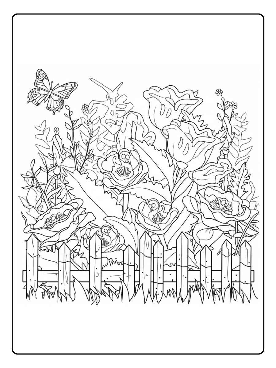 Kleurplaat bloemen vlinders Vlinders in een bloementuin