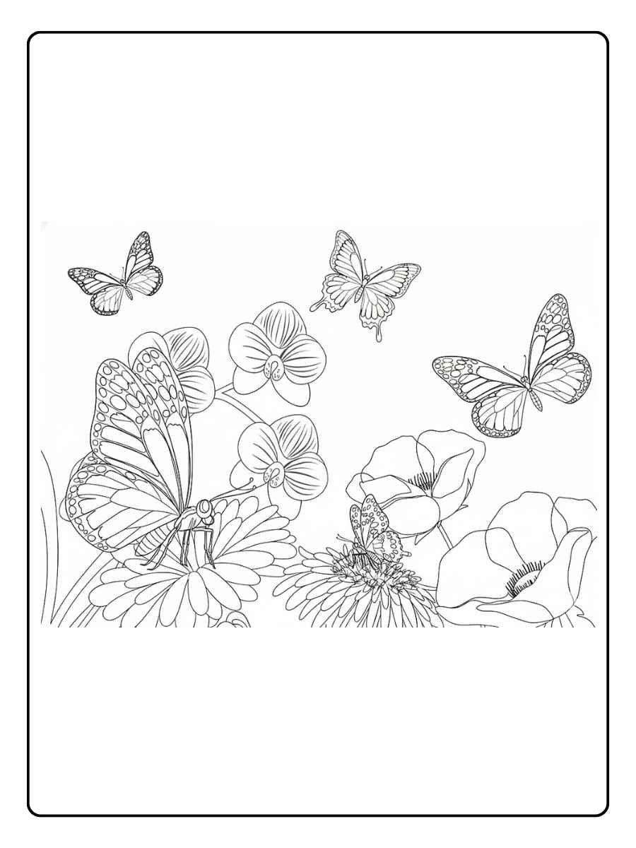 Kleurplaat bloemen vlinders Vlinders tussen kleine bloemen