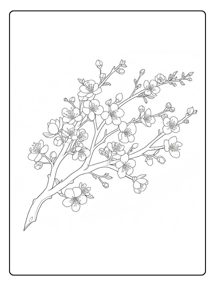 Kleurplaat bloemen volwassenen Bloeiende tak met kleine bloemen