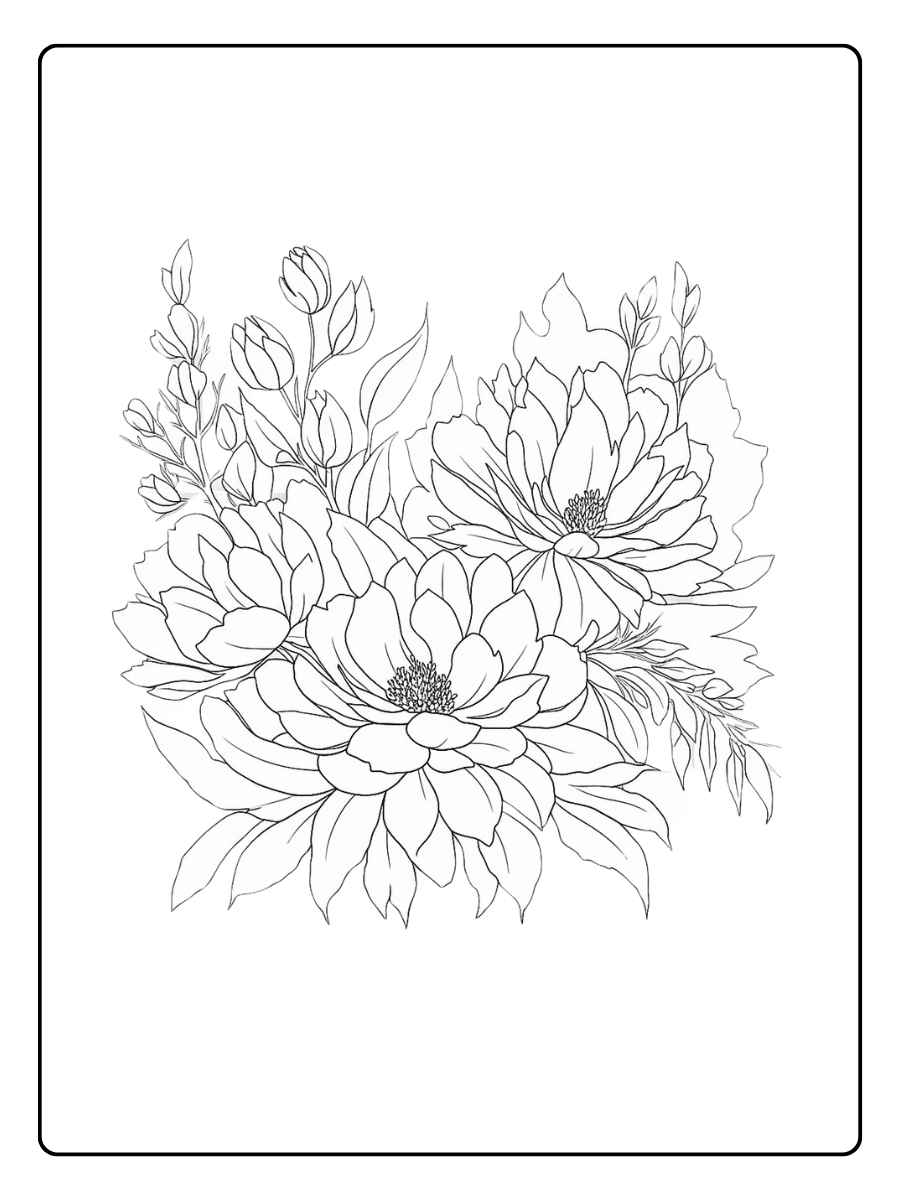 Kleurplaat bloemen volwassenen Bloemenarrangement met zachte lijnen