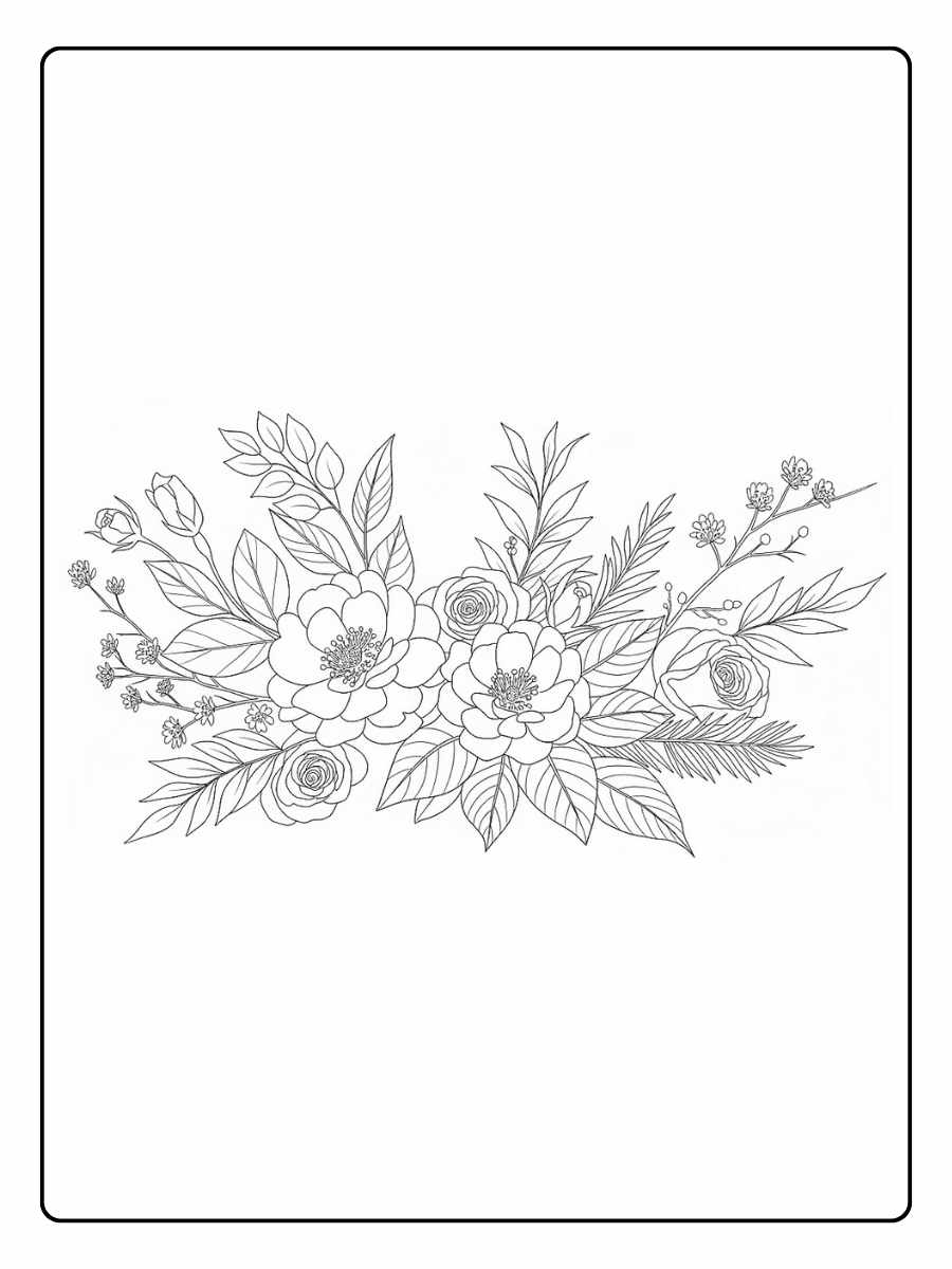 Kleurplaat bloemen volwassenen Bloemenboeket met madeliefjes