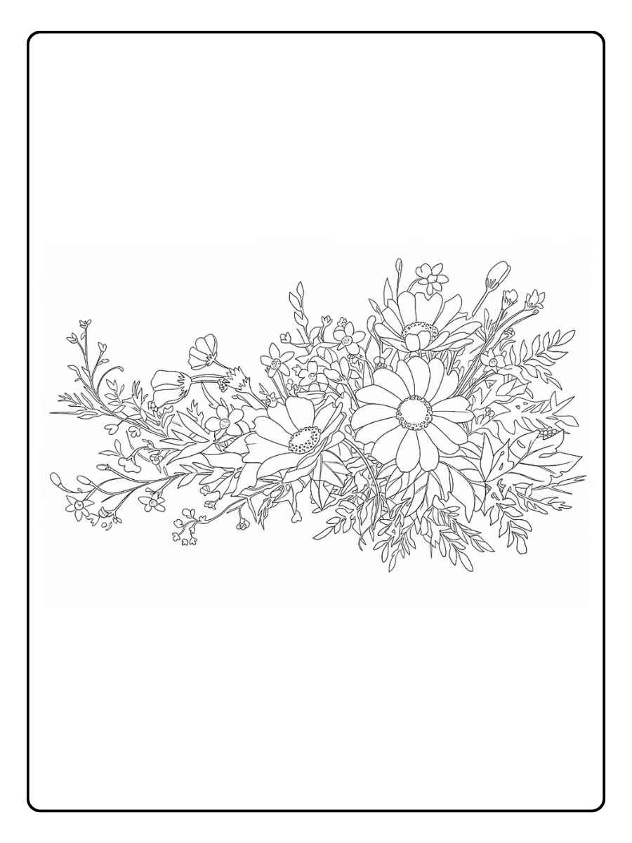 Kleurplaat bloemen volwassenen Bloemencompositie met madeliefjes
